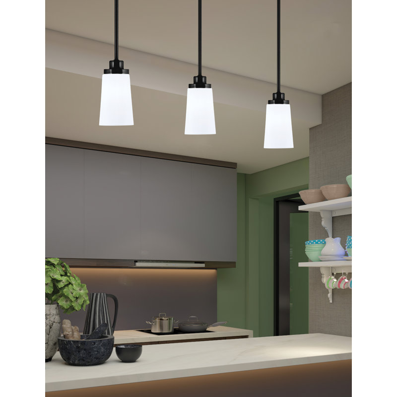 Suspension Alirra Mini, noir mat, verre opale blanc 11,4 cm, H 8 po x l 4,5 po x P 4,5 po, Blanc / noir mat