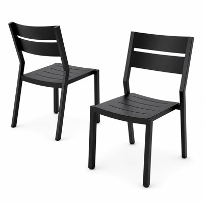  Aluminum Stackable Patio Dining Chairs Set of 2, Black Outdoor Dining Chair with Armless, Lightweight All Weather for Patio, Lawn, Garden, Backyard, Deck