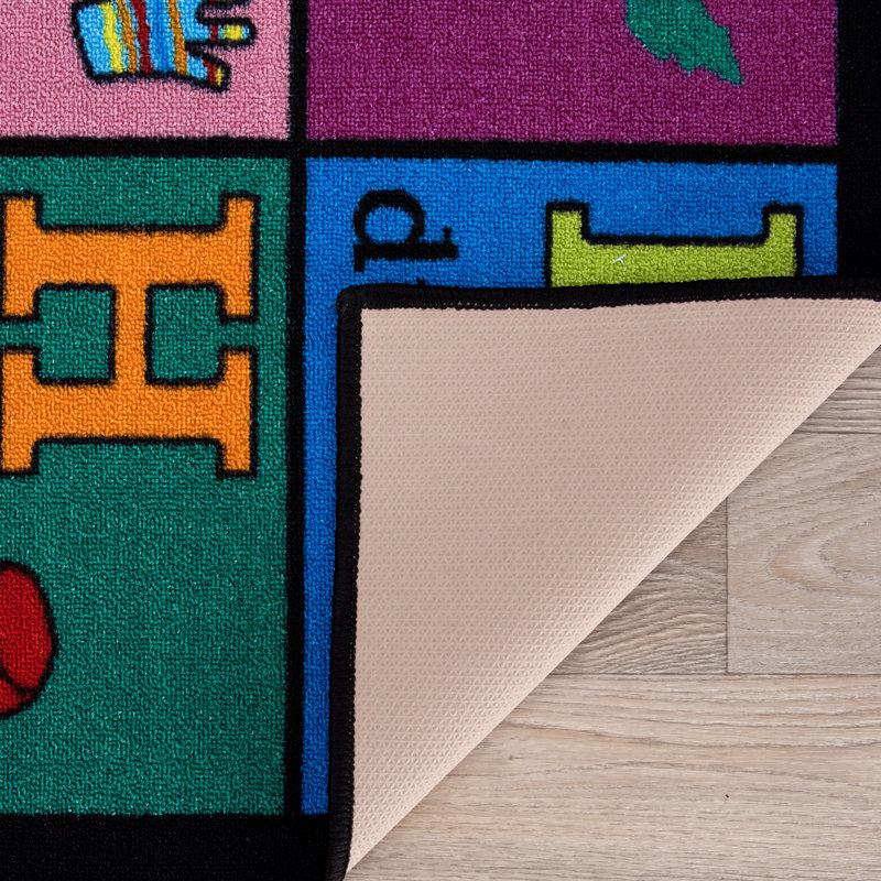 Jeromy Tufted Kids Purple/Blue/Orange Multi-Colored Non-Slip Rubberback Area Rug, Rectangle 5' x 7'