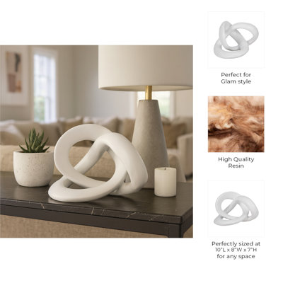 Decorative Resin Knot Sculpture for Tabletop Decor - Modern Object Accent for Living Room Styling, Coffee Table or Home Decorations - 10", White