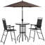 Ensemble de mobilier de patio extérieur 4 pièces Outsunny, 2 chaises pliantes, parasol à angle réglable, table de salle à manger en verre trempé texturé Wave, noir