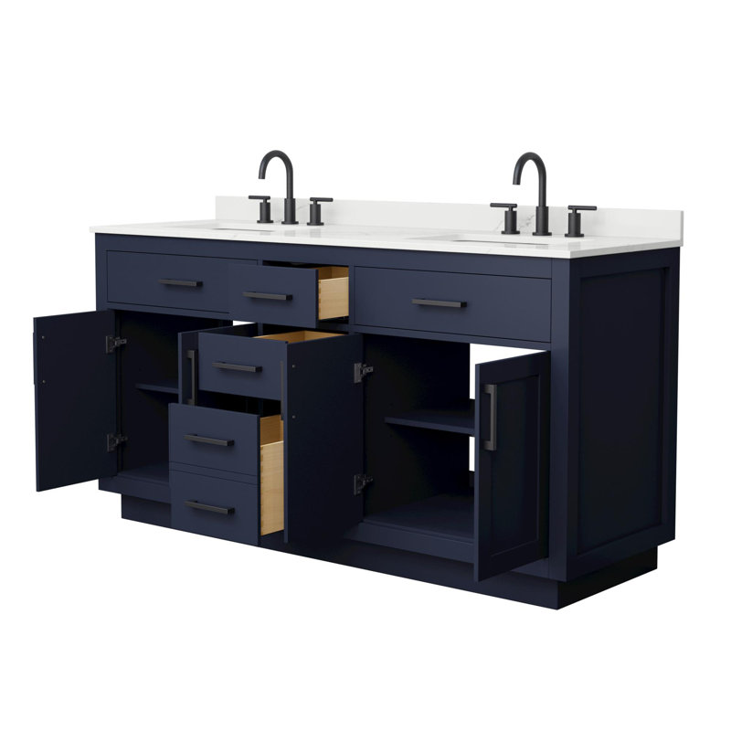 Beckett TK 66'' W Double Vanity, Matte Black, Giotto Quartz, White