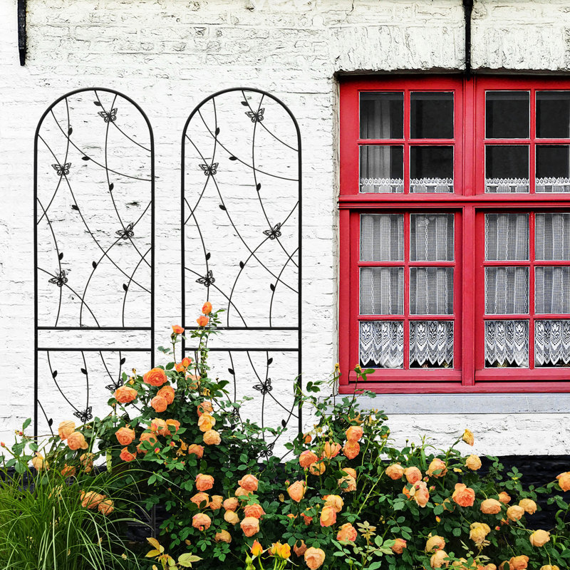 Treillis de jardin en métal 86,7 po x 19,7 po, aspect extérieur de fleurs antirouille embellissant, facile à installer, rehaussement noir