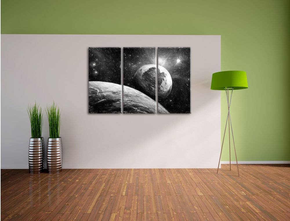 3-tlg. Leinwandbild-Set „Alien Planeten im Weltall“, Kunstdruck