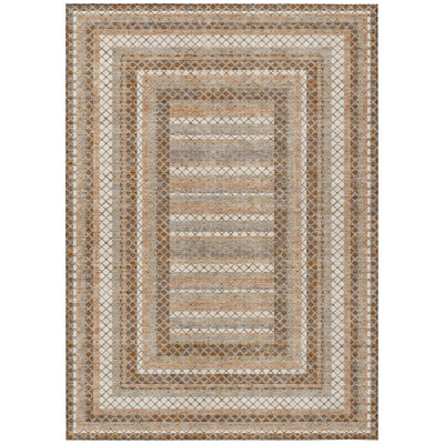 5' X 8' Chocolate And Beige Geometric Washable Indoor Outdoor Area Rug