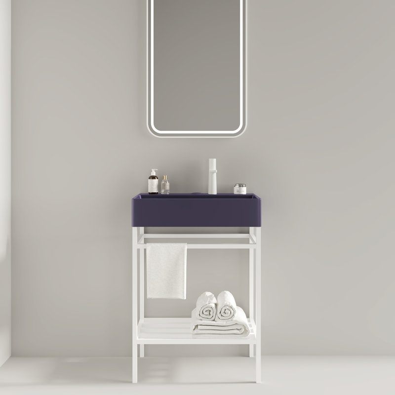 Meuble-lavabo autoportant avec lavabo en céramique, Blanc, Mauve
