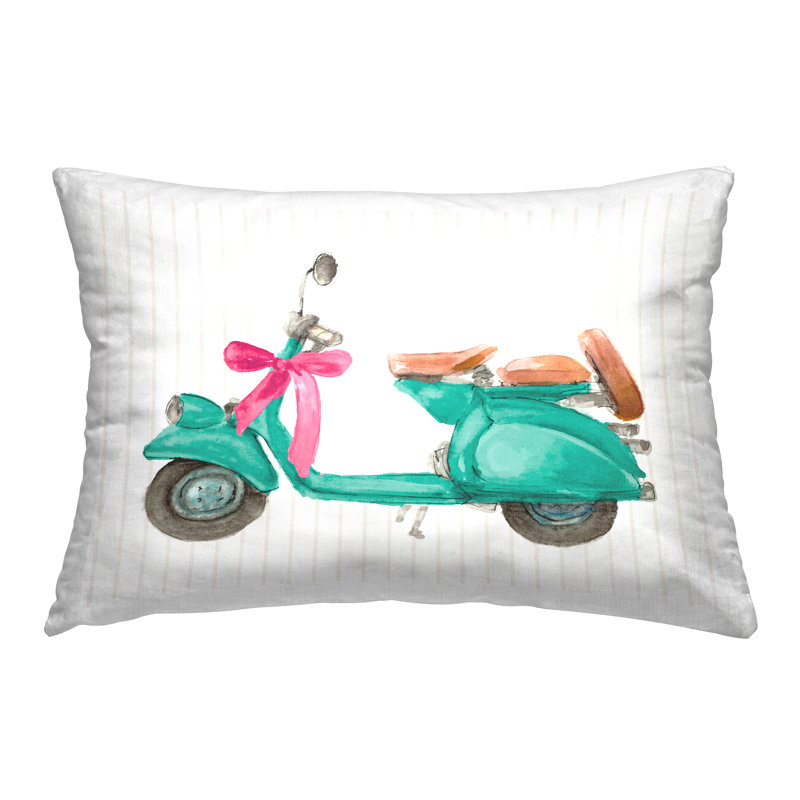 Coussin décoratif imprimé scooter et arc turquoise par Lanie Loreth