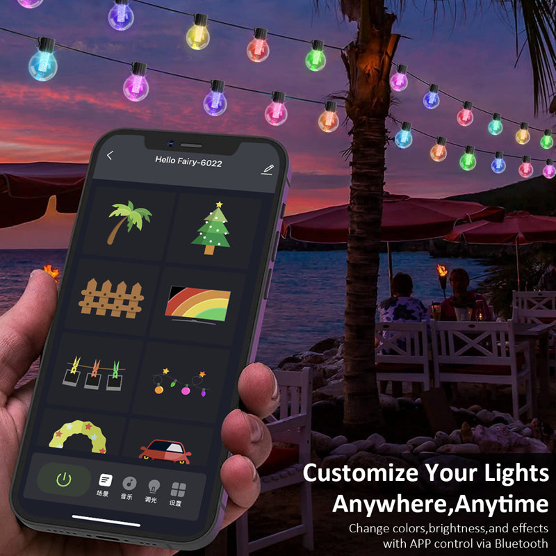 Bryah Solar Smart String Lights Outdoor 25Ft 15 Bulbs Globe G40 LED with Remote and App Control
