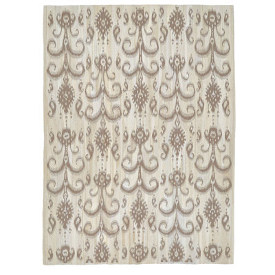Beige Ikat Flatweave Wool Rug - 9' x 12'