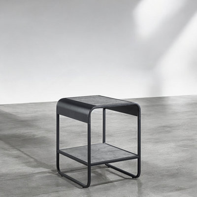 Concrete Gray & Black Finish End Table