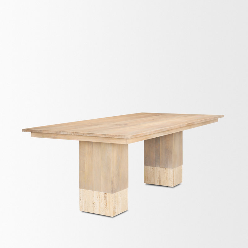 Jurine Mango Wood + Travertine Dining Table, 42" W x 94" L