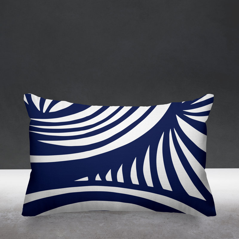 Abstract Outdoor Reversible Throw Pillow, Navy Blue