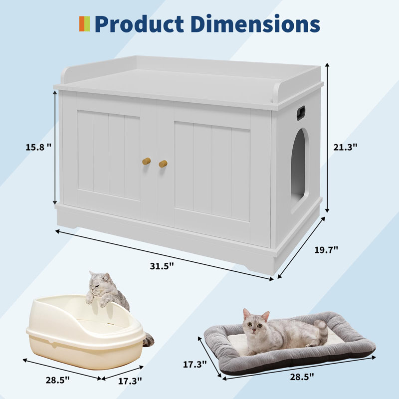 Enceinte de litière pour chat moderne en bois avec portes de grange, Blanc