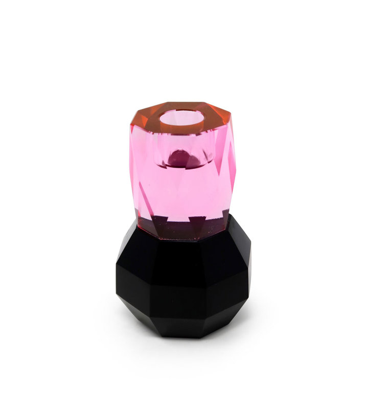 Bougeoir en cristal rose / ambre, Rose/noir