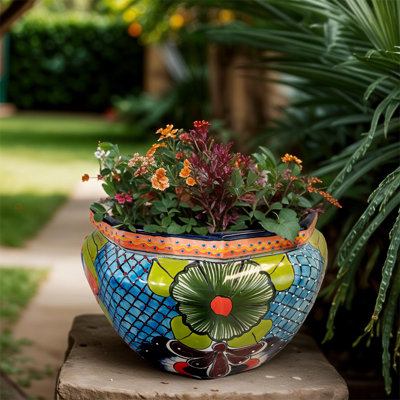 Pot à fleurs octavulaire en bleu ciel Desert Bloom Talavera