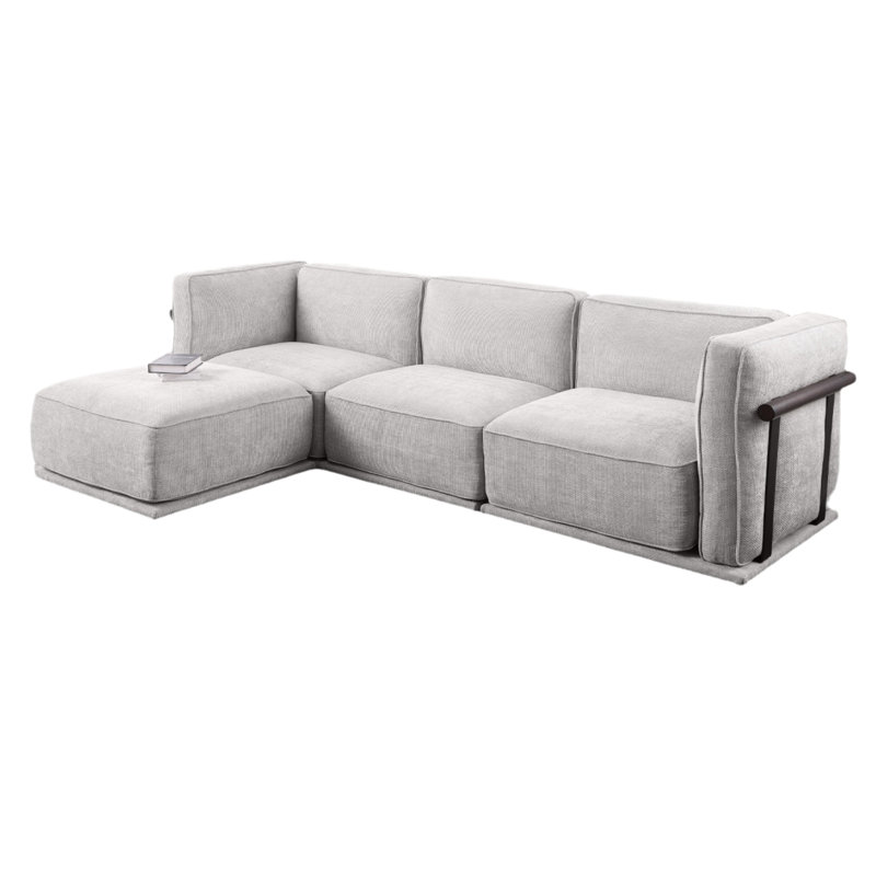 Canapé modulaire en chenille de 120 pouces (4 places) avec structure en bois de fer et coussins rembourrés, idéal pour les salons modernes gris clair