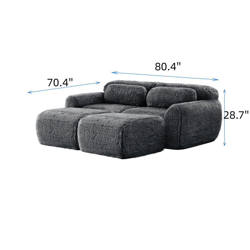 Canapé en tissu de velours doux de 80 pouces sans os, Velours gris foncé