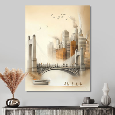 Brooklyn Bridge, scène industrielle rétro I - pont, impression sur métal traditionnelle