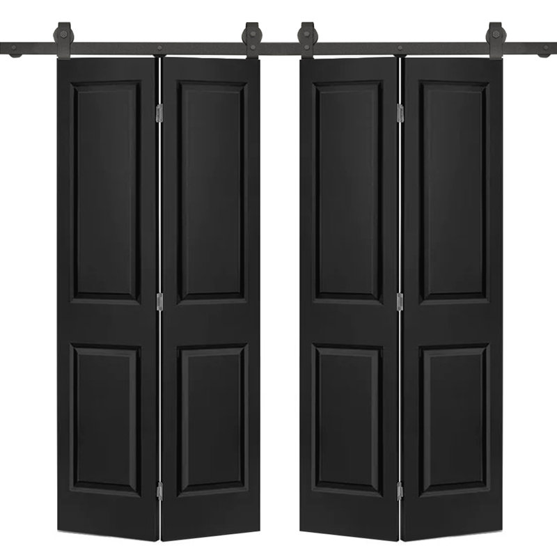 Black MDF Composite Double Bi-Fold Barn Doors with Installation Hardware Kit
