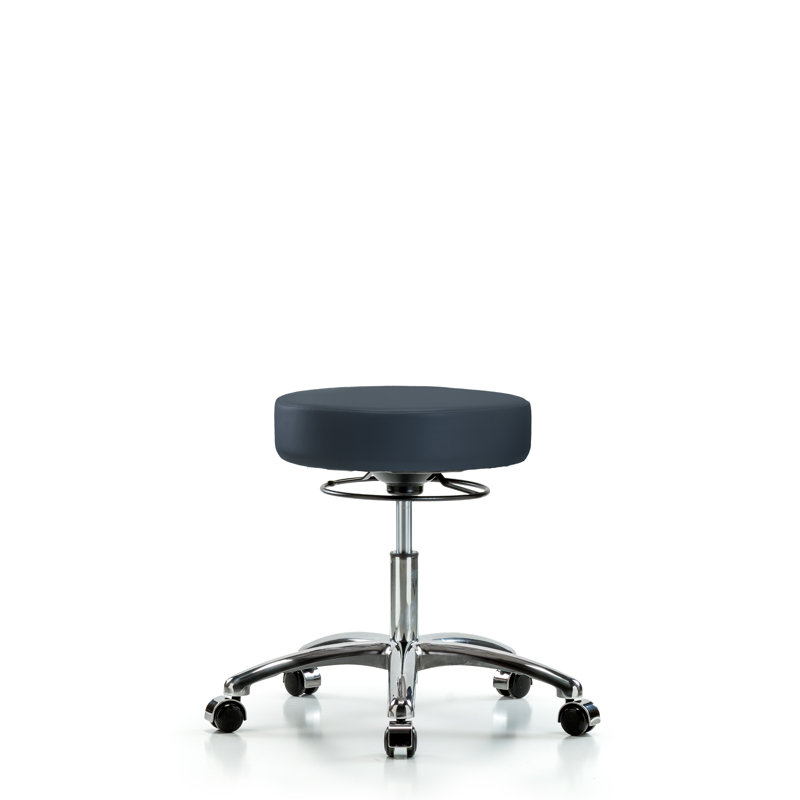 Tabouret de laboratoire réglable en hauteur Katelin, Roulettes chromées, Vinyl bleu impérial