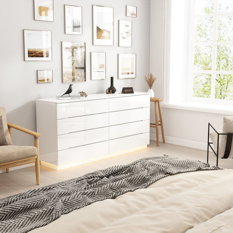 Commode 8 tiroirs Diley, Blanc