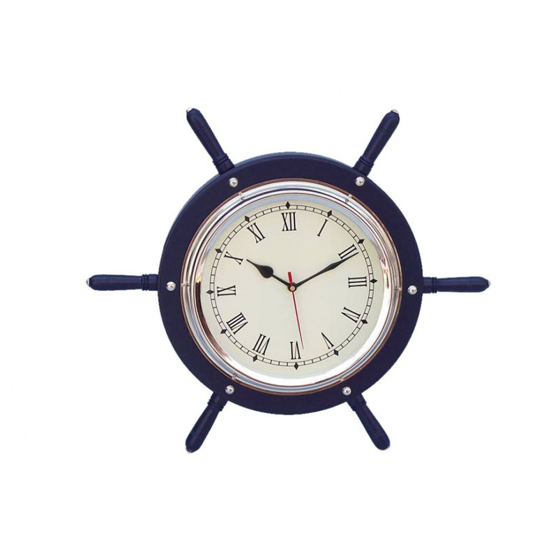 Horloge murale roue d’expédition, Bleu Foncé / Chrome