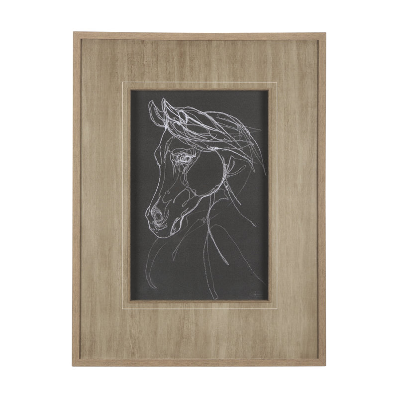 «Horse III Olive a», reproduction d'art encadrée texturée à la main, 31.5L x 1.6W x 41.5H, Andalusian Dark II, Brun
