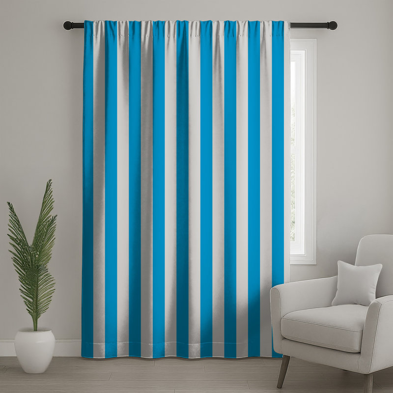 Blue White Vertical Stripes Window Curtains, Stripes Sheer & Blockout Curtains - 1 Panel, 50 po x 92 po - 1 panneau, Blocage
