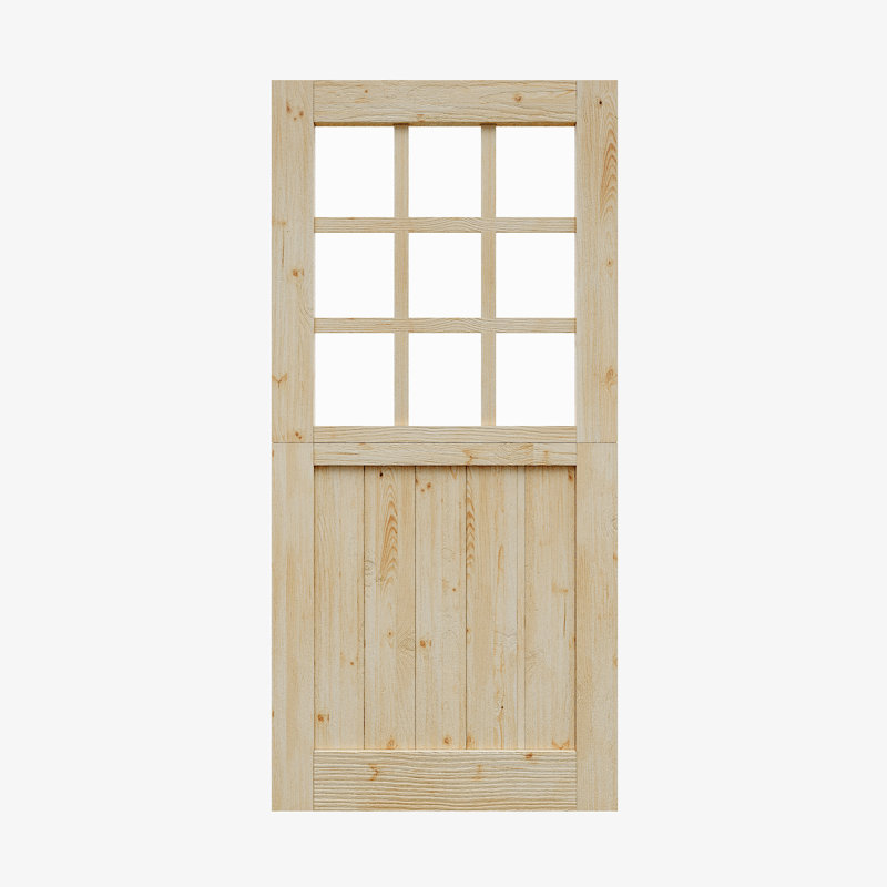Dalle seulement, porte hollandaise non finie, dalle de porte simple en verre transparent semi-transparent de 9 Lite avec bois de pin naturel
