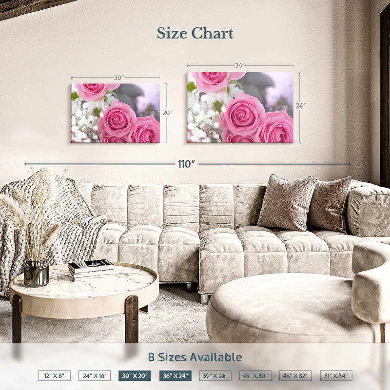 Harnek en fleurs rose clair, H 24 po x l 36 po