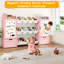 Rangement pour jouets de 168 cm de large avec 10 bacs en plastique, tablette et rangement pour jouets pour enfants avec 2 tableaux blancs magnétiques, 2 tiroirs et 2 placards pour chambre d'enfant, rose-129503908