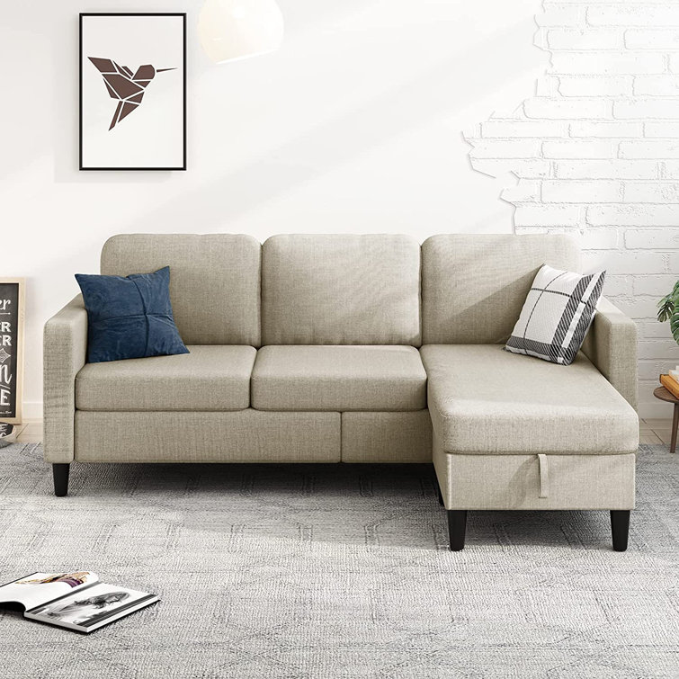 Ebern Designs 78“ Sectional With Movable Ottoman, Free Combination Sectional Couch, Small L Shaped Sectional With Storage Ottoman, Modern Linen Fabric Sectional For Living Room