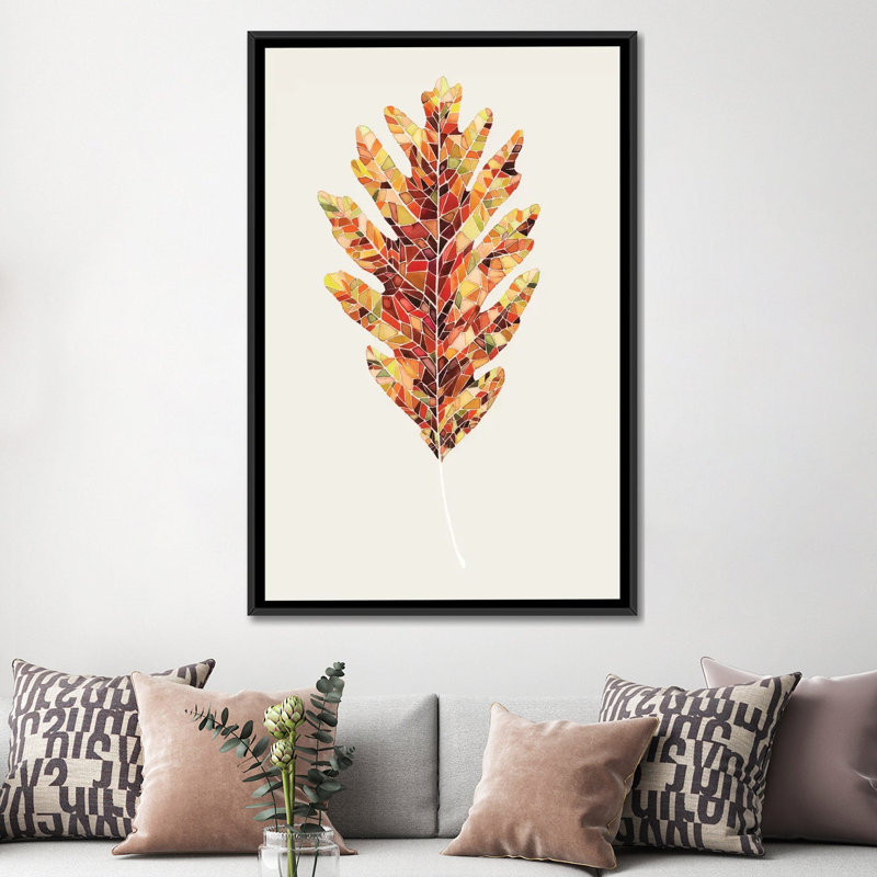 « i », impression sur toile Fall Mosaic Leaf, H 26 po x l 18 po x P 1,5 po, Toile avec cadre noir, Pas de tapis