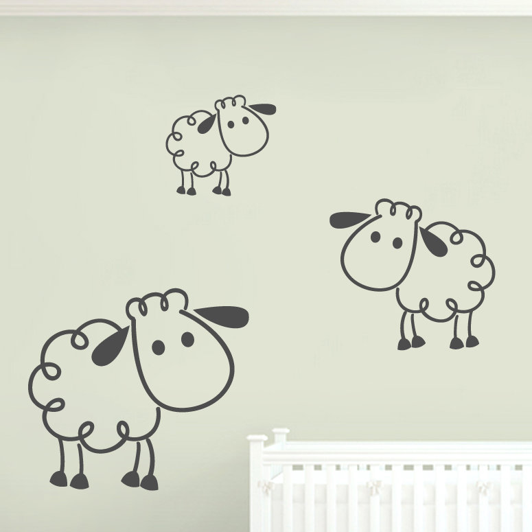 Ensemble de 3 décalcomanies murales pour moutons, Gris foncé