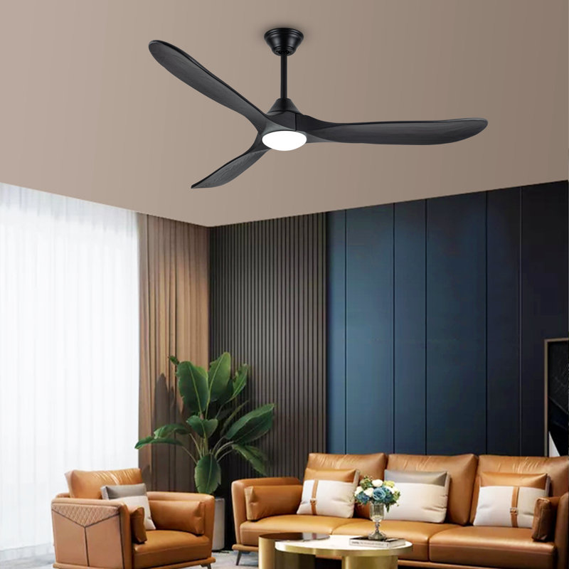 Black Smart Ceiling Fan With Led Light, 52'' Wide