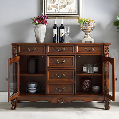 Buffet de rangement 43,31 "en bois massif brun pour salle à manger