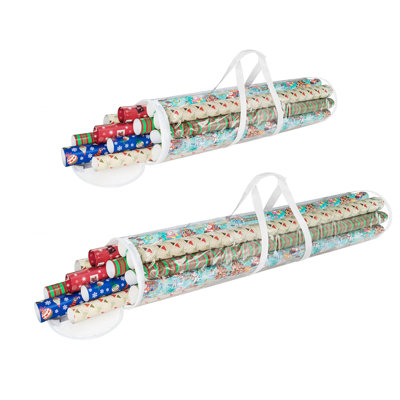 Rangement pour papier d'emballage - 2 organisateurs pour 20 rouleaux de papier cadeau - fourre-tout transparent avec poignées pour les Fêtes, Noël ou toute autre occasion