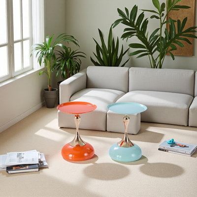 Table d'appoint élégante en sablier - Design contemporain pour les salons, les cafés, les salles à manger, les chambres et les espaces extérieurs - Pièce décorative parfaite pour tout décor (2, vert clair + orange Hermes)