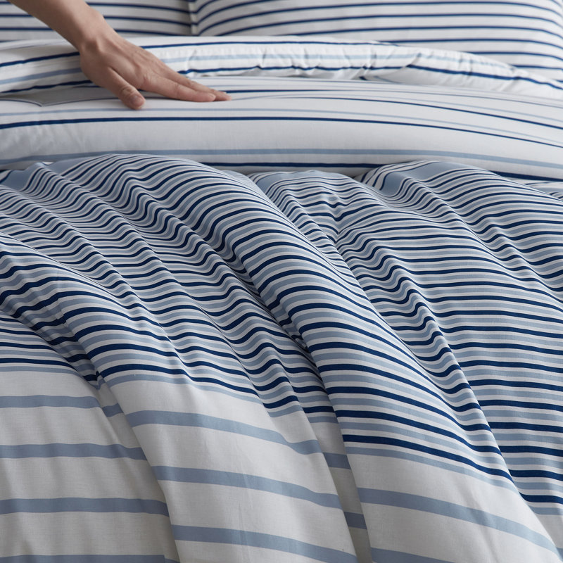Eddie Bauer Cooper Stripe Cotton Duvet Cover Set, Full/Queen Duvet Cover + 2 Shams, Blue