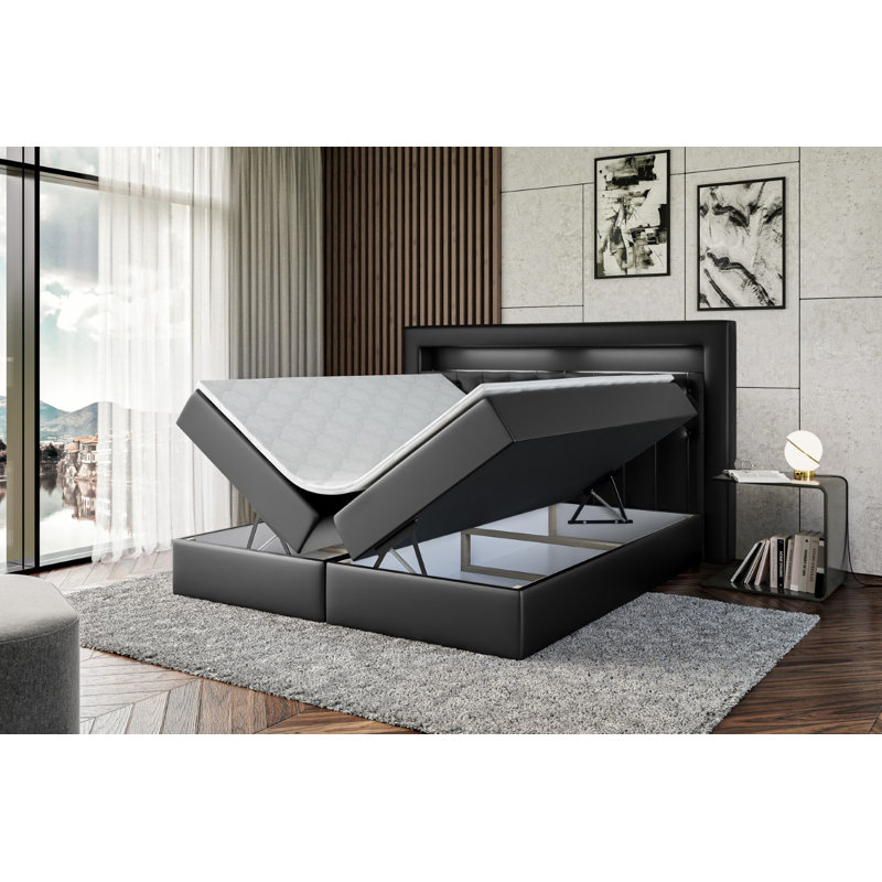 Upholstered Bed with Mattress, 180cm W x 200cm L, Black