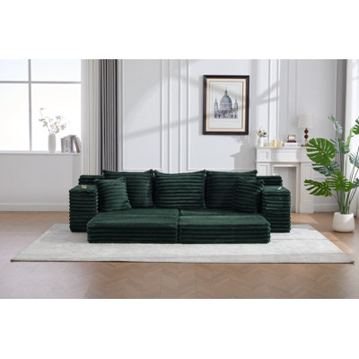 Oversized Boneless Four SeaSofa with Cup Holder and Side Pockets, Upholstered Corduroy Sofa Bed Cloud Couch with 3 Pillows, 2 Lumbar Pillows.Living Room, Bedroom,No Assembly ,Breathable material
