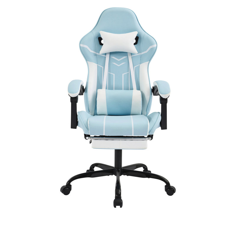 Fauteuil de jeu d'ordinateur en cuir bleu avec conception ergonomique, mobilité 360 ° et confort réglable, capacité de 330 lb