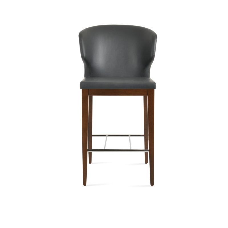 Tabouret de bar et de comptoir Amed, Tabouret de comptoir (siège d'une hauteur de 24 p, Gris, Noyer américain