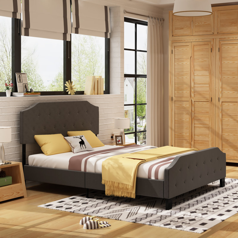 Lit plateforme touffeté, gris