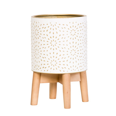 Chandra Boho Indoor Metal Pot Planter 4-Leg Wood Base