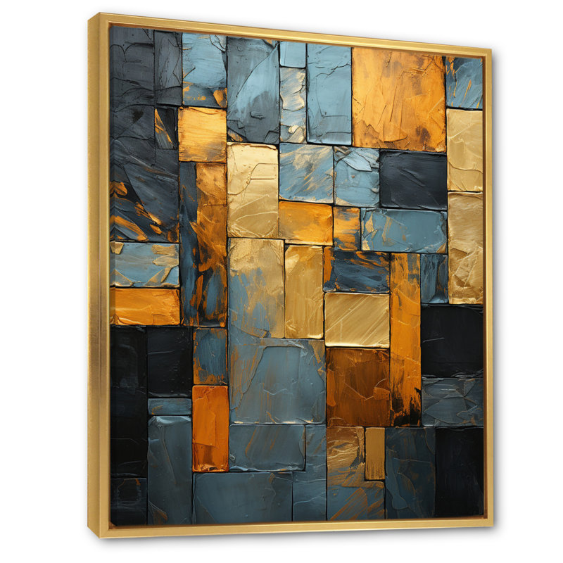 «Island», gris doré, géométrie brillante xiv - reproduction sur toile, H 32 po x l 24 po x P 1 po, Cadre flottant doré