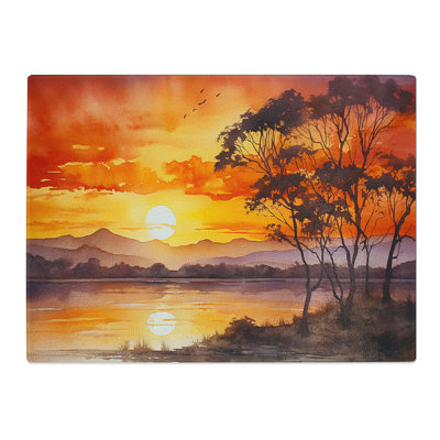 Sunset Watercolour  Glass Chopping Board