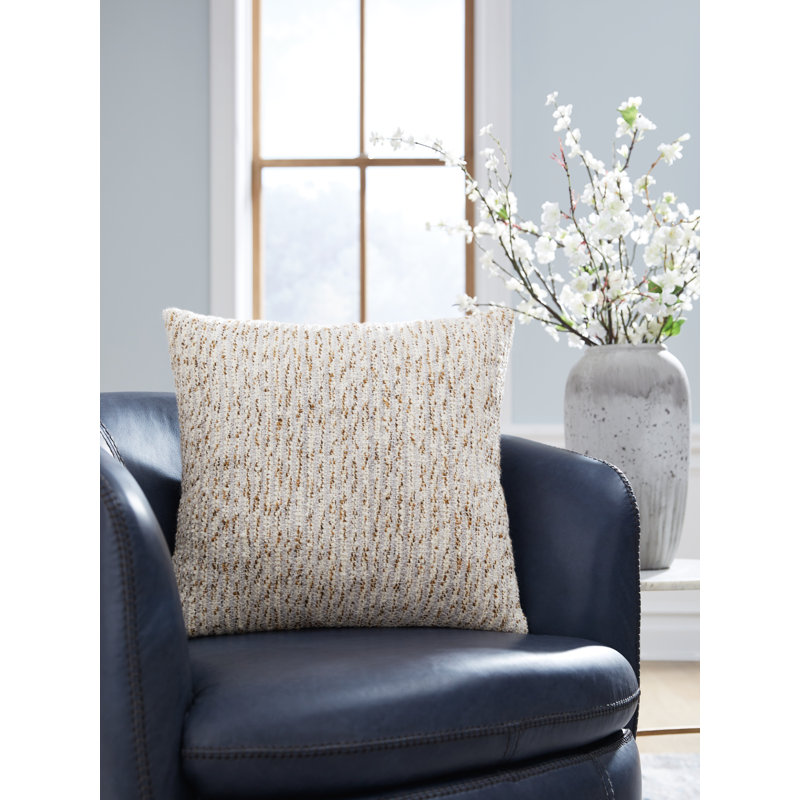 Ivory Gray Gold Textured Square Accent Pillow