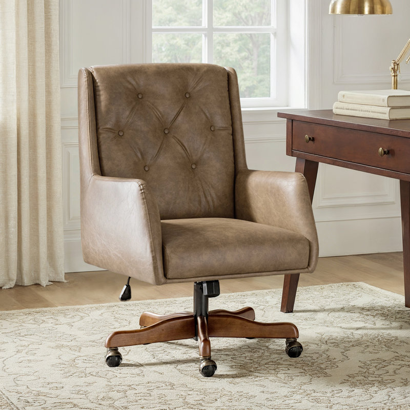 Chaise de bureau pivotante en cuir Kairos avec hauteur réglable et dossier capitonné, Taupe