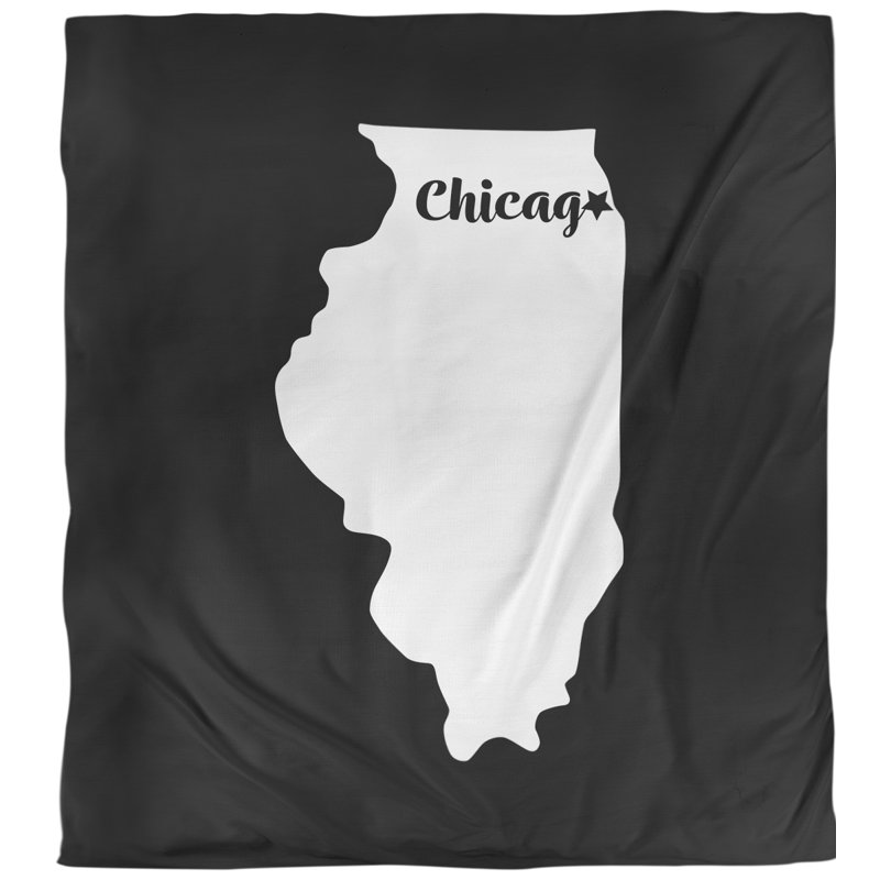Housse de couette simple chicago Illinois, Housse de couette pour grand lit, Noir, Microfibre